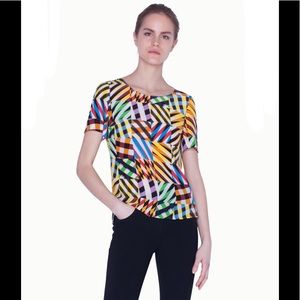 Akris ‘Patchwork’ print mulberry silk blouse